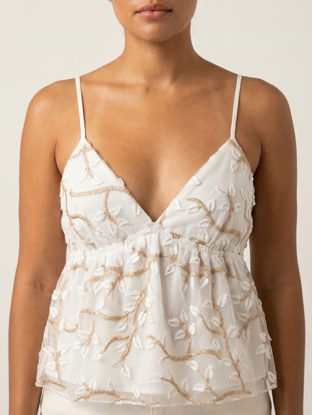 Thirty Thirty White Embroidered Spaghetti Strap Camisole